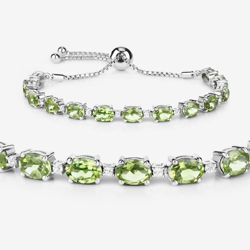 11.27 Carat Genuine Peridot and White Topaz .925 Sterling Silver Bracelet