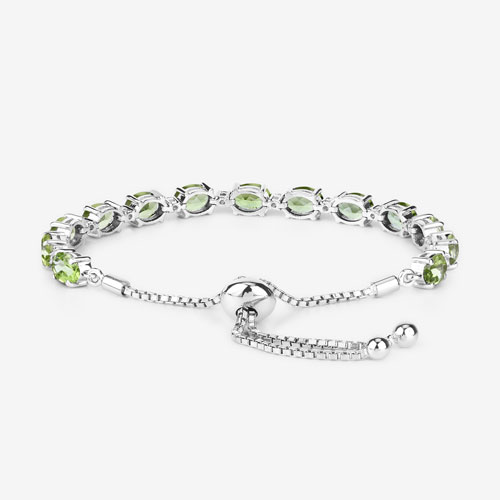 11.27 Carat Genuine Peridot and White Topaz .925 Sterling Silver Bracelet