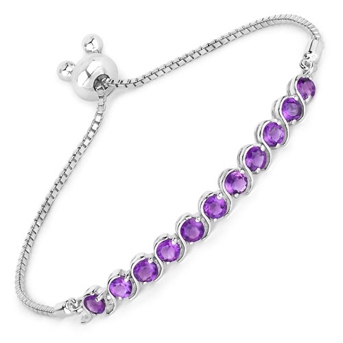 Bracelets-2.64 Carat Genuine Amethyst .925 Sterling Silver Bracelet