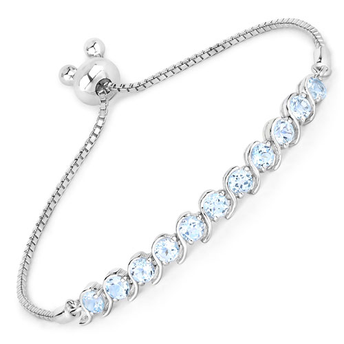 Bracelets-3.52 Carat Genuine Blue Topaz .925 Sterling Silver Bracelet