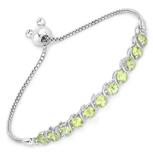 Bracelets-2.64 Carat Genuine Peridot .925 Sterling Silver Bracelet