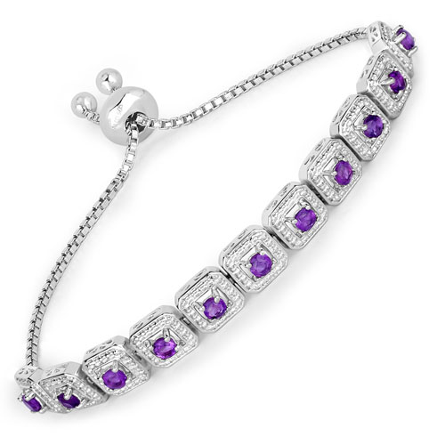 Bracelets-1.10 Carat Genuine Amethyst .925 Sterling Silver Bracelet