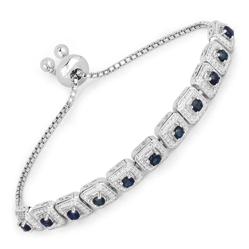 Bracelets-1.21 Carat Genuine Blue Sapphire .925 Sterling Silver Bracelet