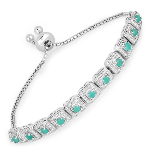 Bracelets-1.10 Carat Genuine Emerald .925 Sterling Silver Bracelet