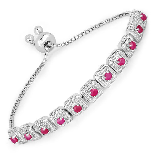 Bracelets-1.43 Carat Genuine Ruby .925 Sterling Silver Bracelet