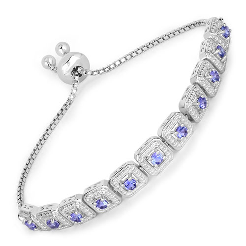 Bracelets-1.10 Carat Genuine Tanzanite .925 Sterling Silver Bracelet