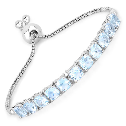 Bracelets-7.15 Carat Genuine Blue Topaz .925 Sterling Silver Bracelet