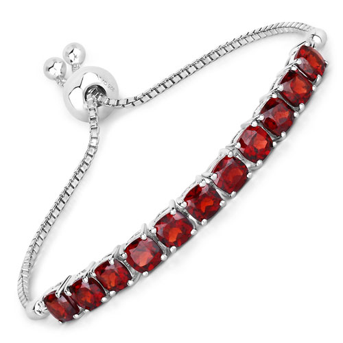 Bracelets-7.37 Carat Genuine Garnet .925 Sterling Silver Bracelet