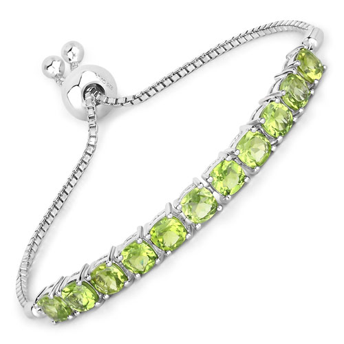 Bracelets-6.05 Carat Genuine Peridot .925 Sterling Silver Bracelet