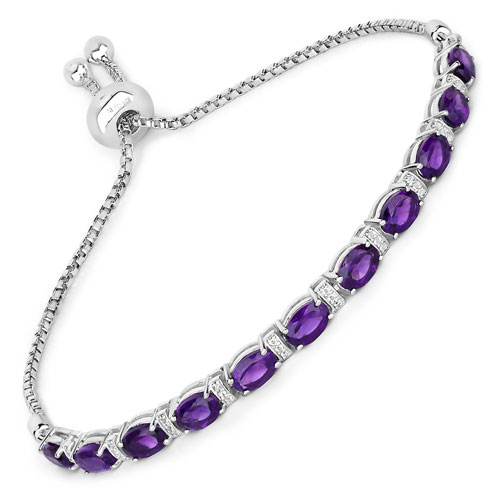 Bracelets-4.32 Carat Genuine Amethyst and White Topaz .925 Sterling Silver Bracelet