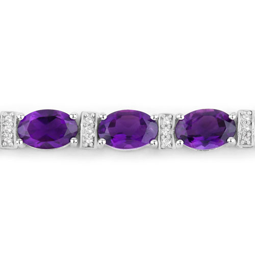 4.32 Carat Genuine Amethyst and White Topaz .925 Sterling Silver Bracelet