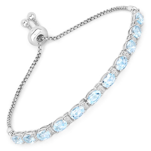 Bracelets-5.75 Carat Genuine Blue Topaz and White Topaz .925 Sterling Silver Bracelet