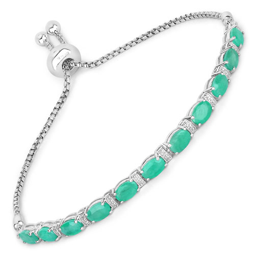 Bracelets-4.98 Carat Genuine Emerald and White Topaz .925 Sterling Silver Bracelet