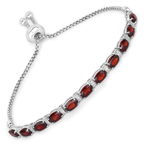 Bracelets-5.75 Carat Genuine Garnet and White Topaz .925 Sterling Silver Bracelet