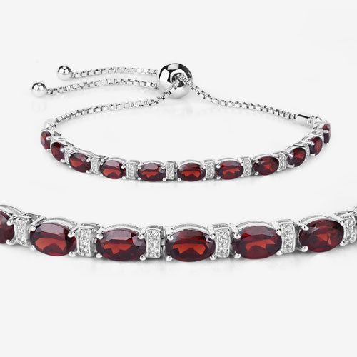 5.75 Carat Genuine Garnet and White Topaz .925 Sterling Silver Bracelet