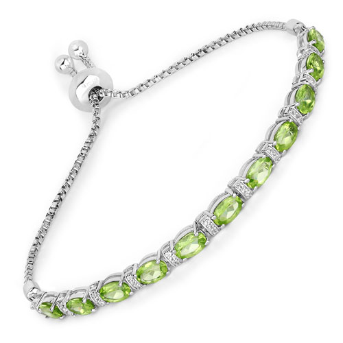 Bracelets-4.65 Carat Genuine Peridot and White Topaz .925 Sterling Silver Bracelet