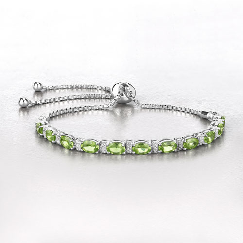 4.65 Carat Genuine Peridot and White Topaz .925 Sterling Silver Bracelet