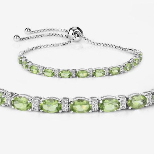 4.65 Carat Genuine Peridot and White Topaz .925 Sterling Silver Bracelet
