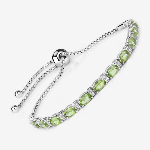4.65 Carat Genuine Peridot and White Topaz .925 Sterling Silver Bracelet