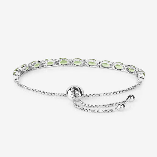 4.65 Carat Genuine Peridot and White Topaz .925 Sterling Silver Bracelet
