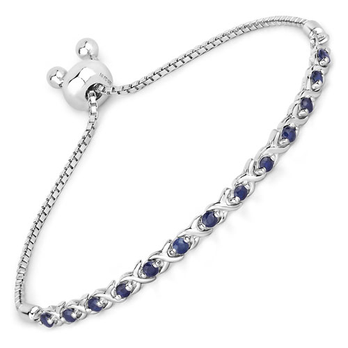 Bracelets-0.88 Carat Genuine Blue Sapphire .925 Sterling Silver Bracelet