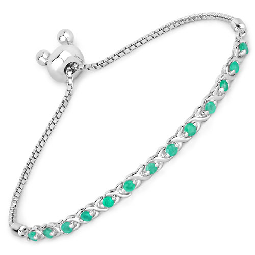 Bracelets-0.72 Carat Genuine Emerald .925 Sterling Silver Bracelet