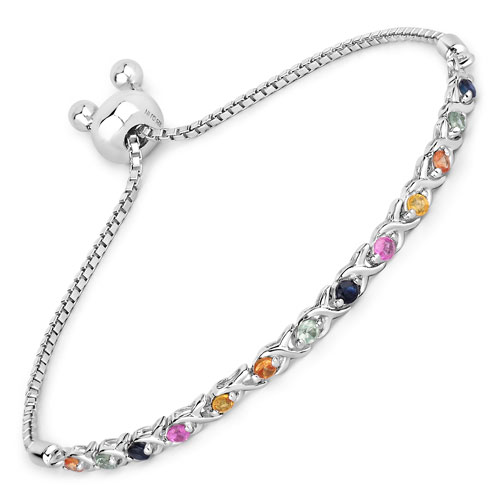 Bracelets-0.88 Carat Genuine Multi Sapphire .925 Sterling Silver Bracelet