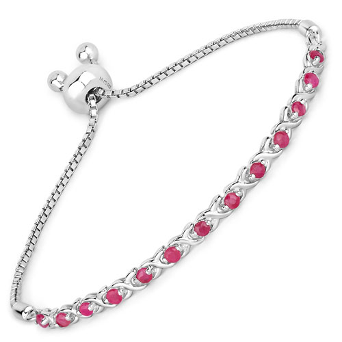 Bracelets-0.88 Carat Genuine Ruby .925 Sterling Silver Bracelet