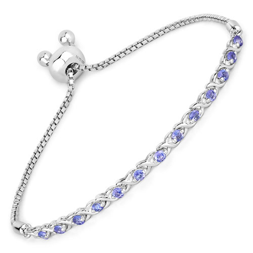 Bracelets-0.91 Carat Genuine Tanzanite .925 Sterling Silver Bracelet