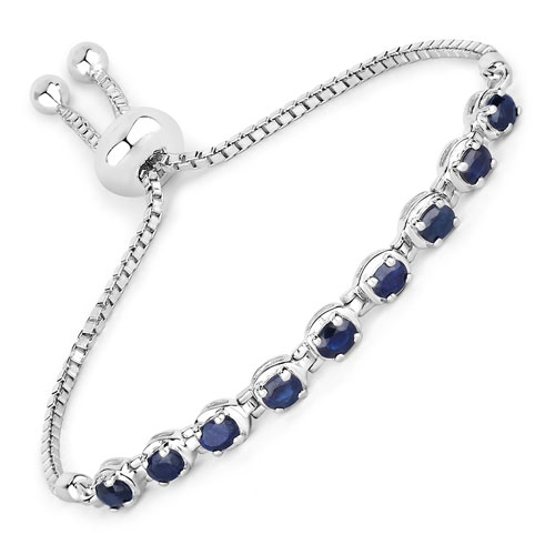 Bracelets-1.80 Carat Genuine Blue Sapphire .925 Sterling Silver Bracelet