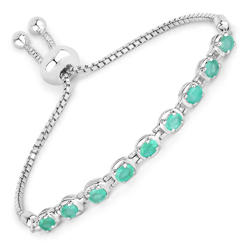 Bracelets-1.26 Carat Genuine Emerald .925 Sterling Silver Bracelet
