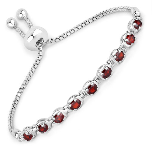 Bracelets-1.80 Carat Genuine Garnet .925 Sterling Silver Bracelet