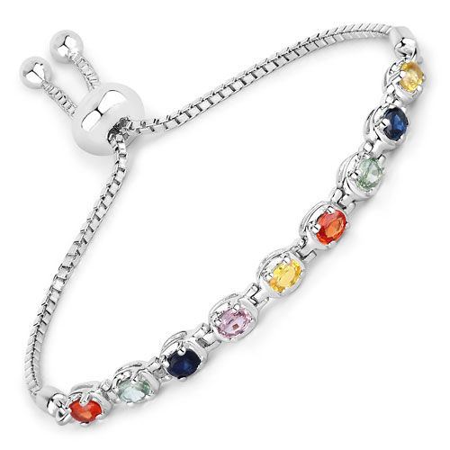 Bracelets-1.80 Carat Genuine Multi Sapphire .925 Sterling Silver Bracelet