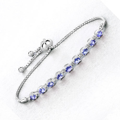 1.53 Carat Genuine Tanzanite .925 Sterling Silver Bracelet