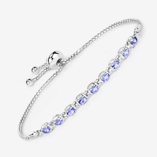1.53 Carat Genuine Tanzanite .925 Sterling Silver Bracelet