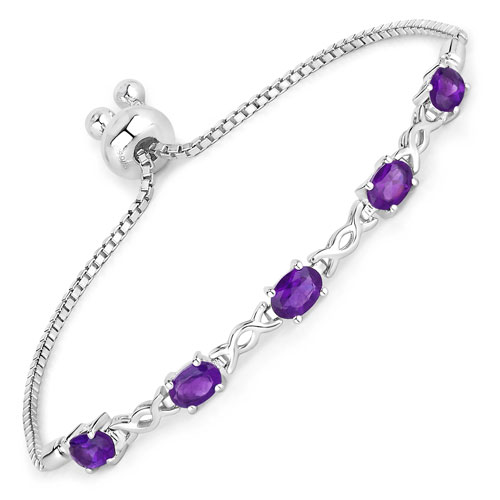 Bracelets-1.90 Carat Genuine Amethyst .925 Sterling Silver Bracelet