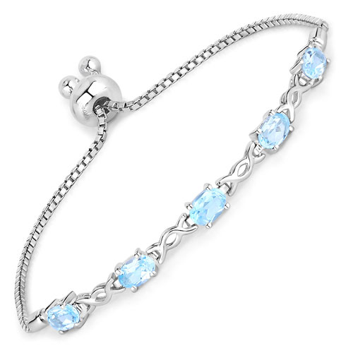 Bracelets-2.55 Carat Genuine Blue Topaz .925 Sterling Silver Bracelet