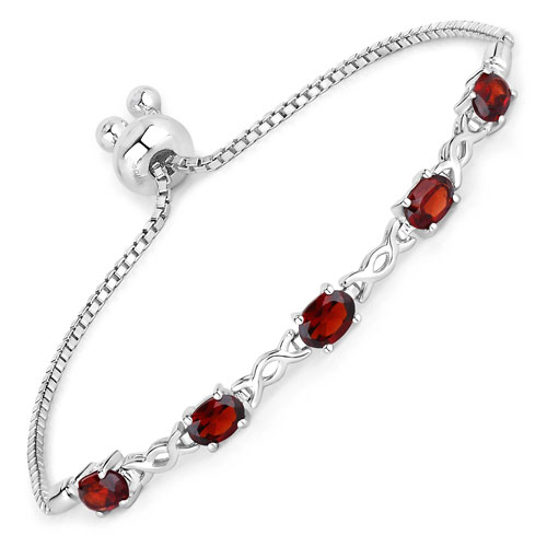 Bracelets-2.55 Carat Genuine Garnet .925 Sterling Silver Bracelet