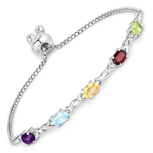 Bracelets-2.24 Carat Genuine Multi Stone .925 Sterling Silver Bracelet