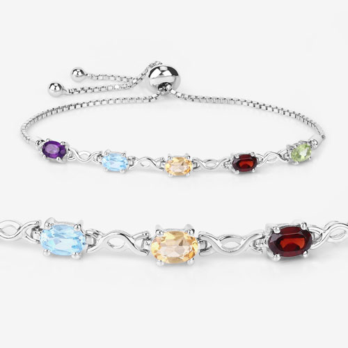 2.24 Carat Genuine Multi Stone .925 Sterling Silver Bracelet