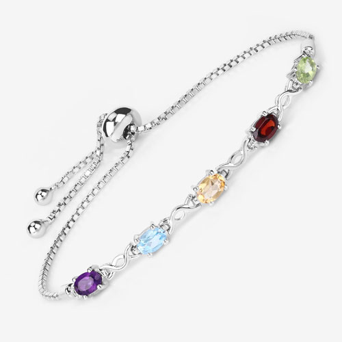 2.24 Carat Genuine Multi Stone .925 Sterling Silver Bracelet