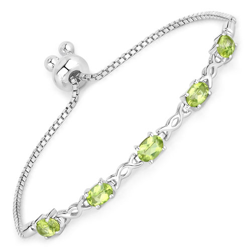 Bracelets-2.05 Carat Genuine Peridot .925 Sterling Silver Bracelet