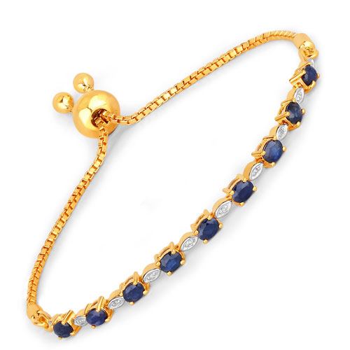 Bracelets-1.83 Carat Genuine Blue Sapphire and White Diamond .925 Sterling Silver Bracelet