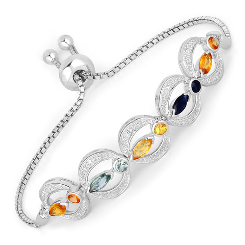 Bracelets-1.80 Carat Genuine Multi Sapphire .925 Sterling Silver Bracelet