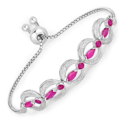 Bracelets-1.65 Carat Genuine Ruby and White Diamond .925 Sterling Silver Bracelet