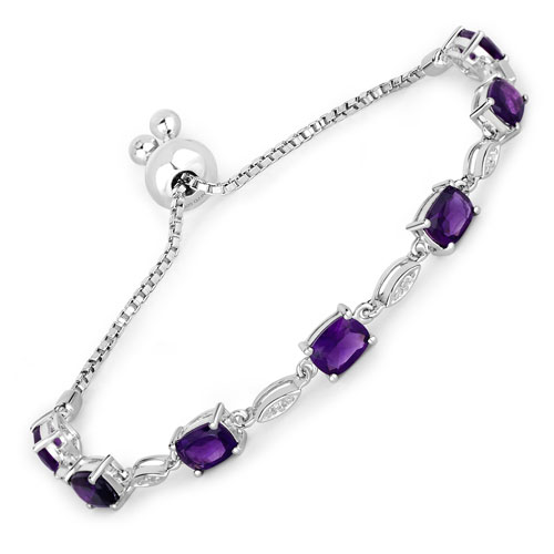 Bracelets-5.72 Carat Genuine Amethyst and White Topaz .925 Sterling Silver Bracelet