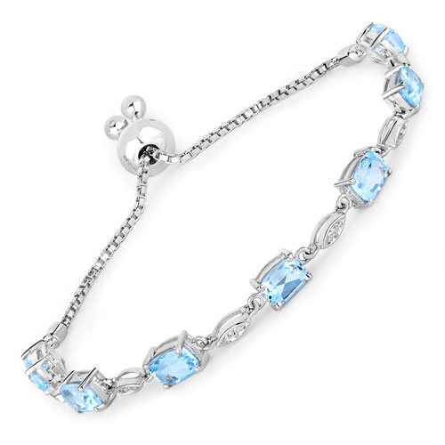 Bracelets-7.12 Carat Genuine Blue Topaz and White Topaz .925 Sterling Silver Bracelet