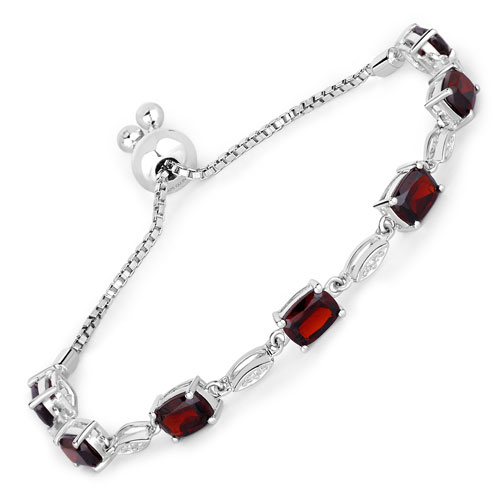 Bracelets-7.12 Carat Genuine Garnet and White Topaz .925 Sterling Silver Bracelet