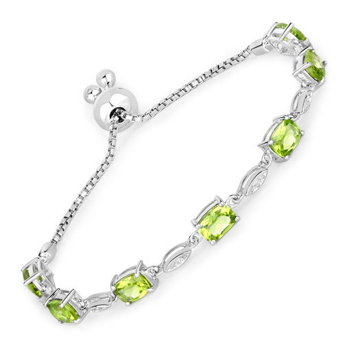 Bracelets-6.21 Carat Genuine Peridot and White Topaz .925 Sterling Silver Bracelet