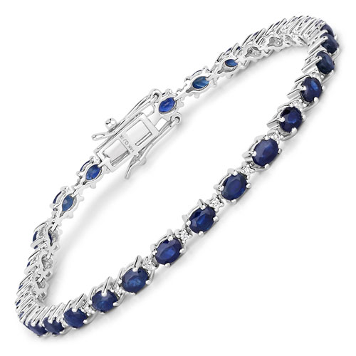 Bracelets-6.03 Carat Genuine Blue Sapphire and White Diamond 14K White Gold Bracelet